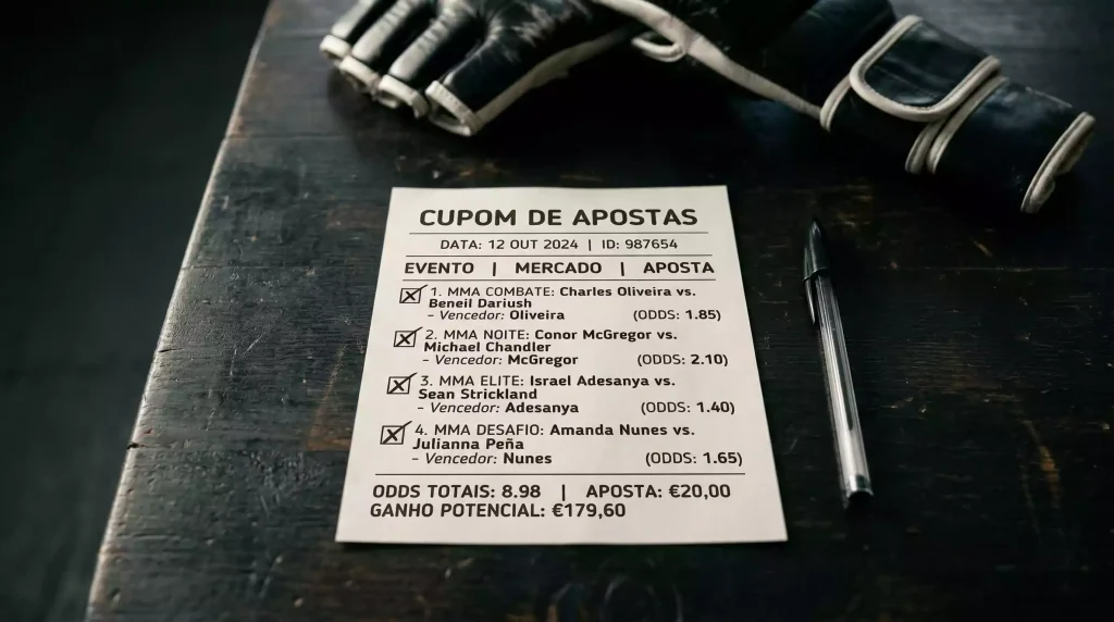 Boletim de apostas desportivas com várias seleções de combates de MMA marcadas