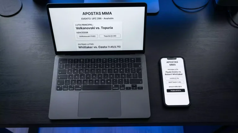 Telemóvel e portátil com interface de apostas desportivas de MMA
