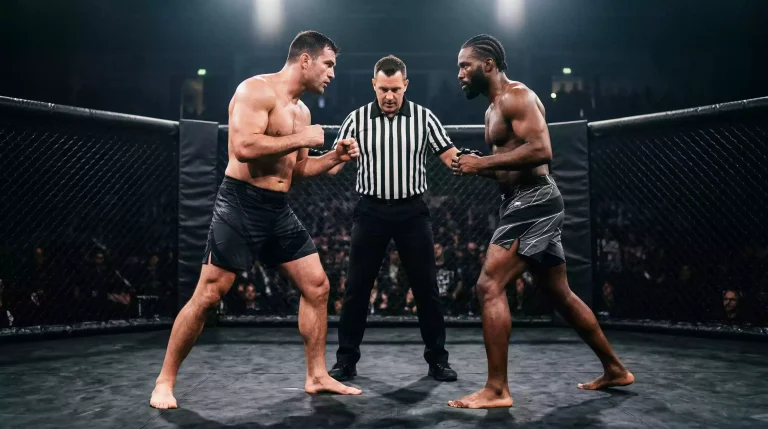 Dois lutadores de MMA frente a frente antes do combate no octógono do UFC